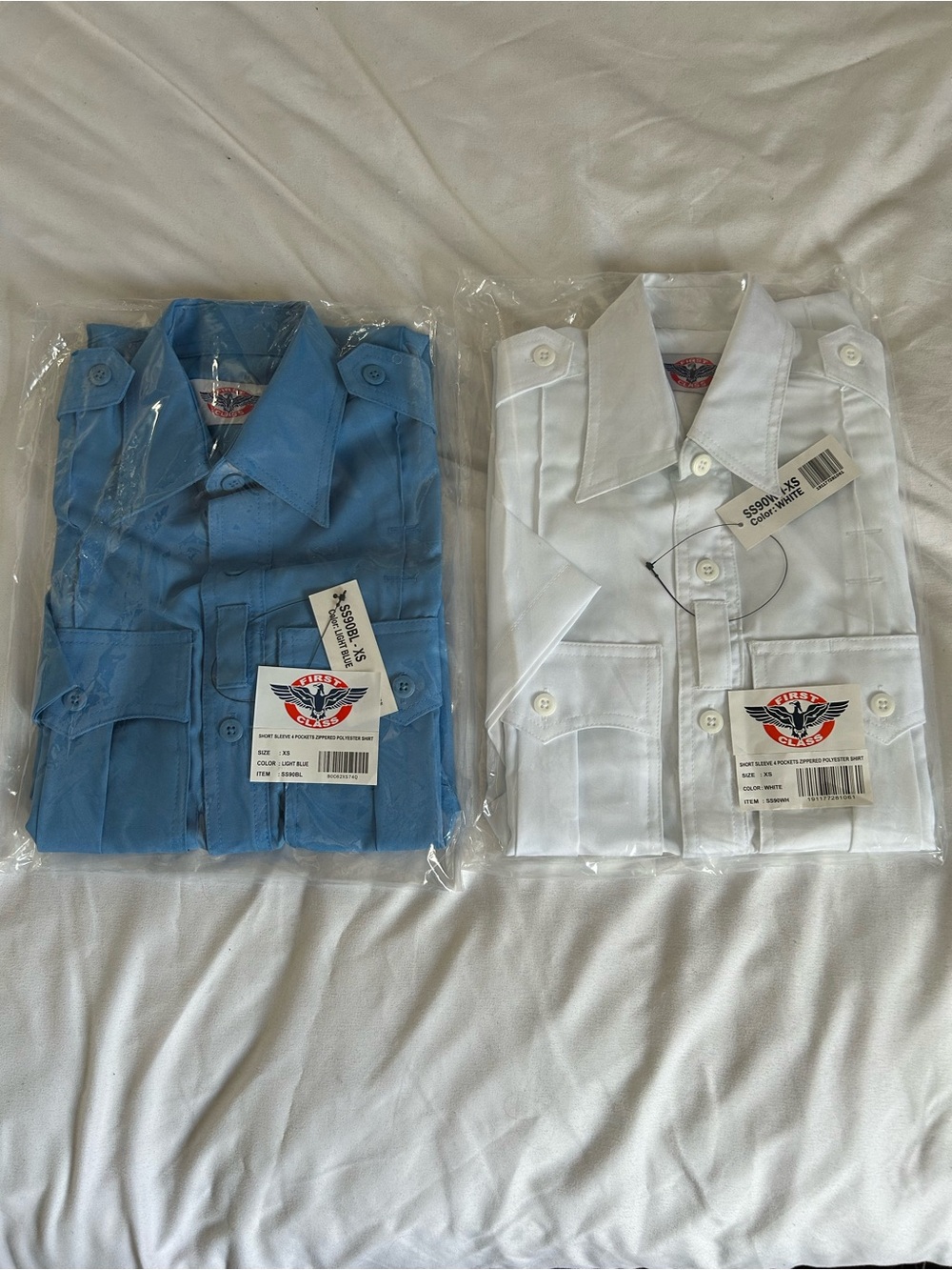 Classic Short-Sleeve Dress Shirt in Light Blue and White - Uniform Style
